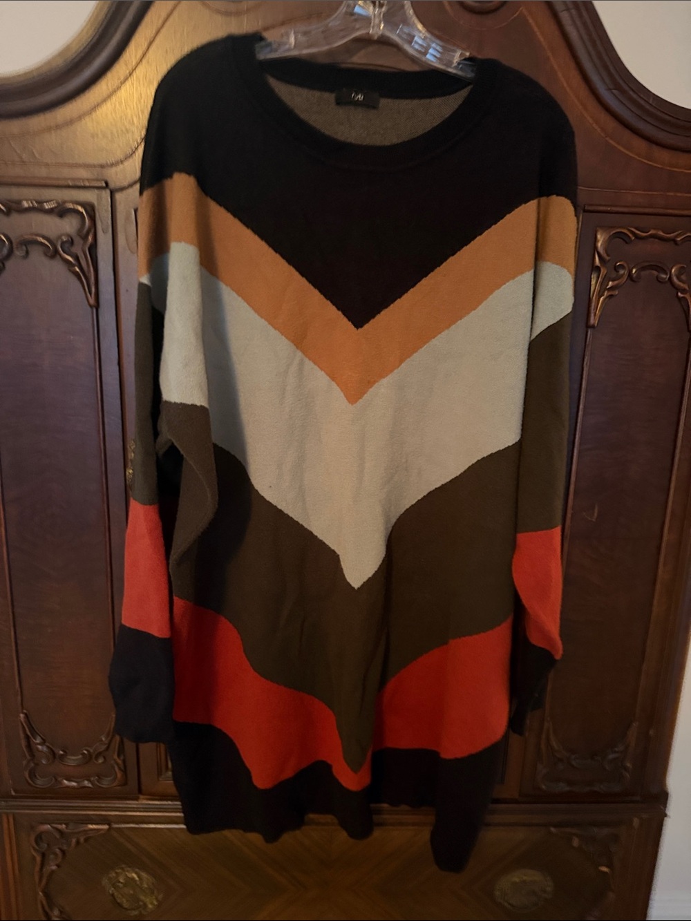 Ruti Colorblock Chevron Sweater Dress - Black, Brown, Cream, Rust